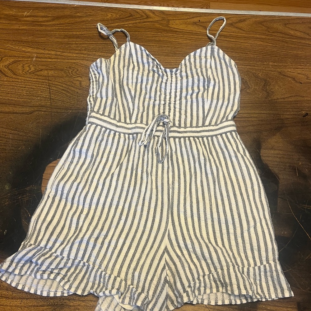 American Eagle Outfitters Blue and White Striped Jumpsuit